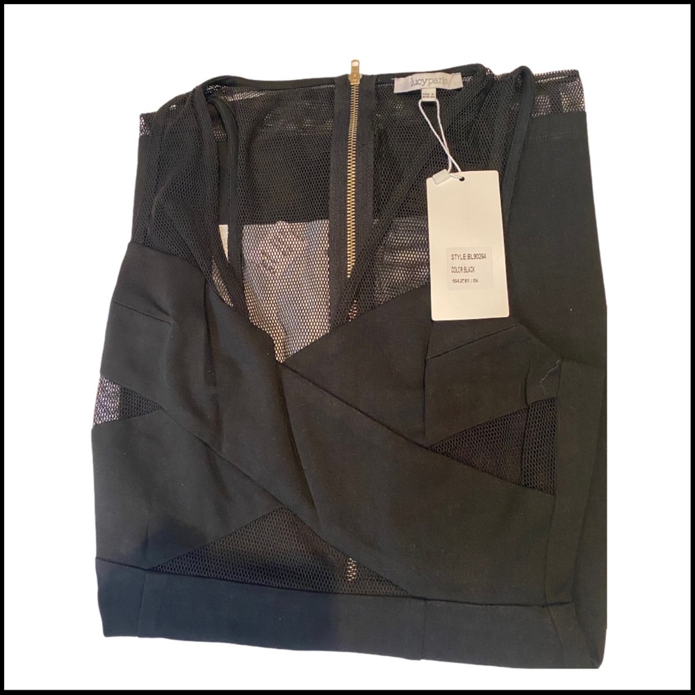 NWT LUCY PARIS BLACK MESH BODY CON DRESS SMALL - Picture 4 of 5